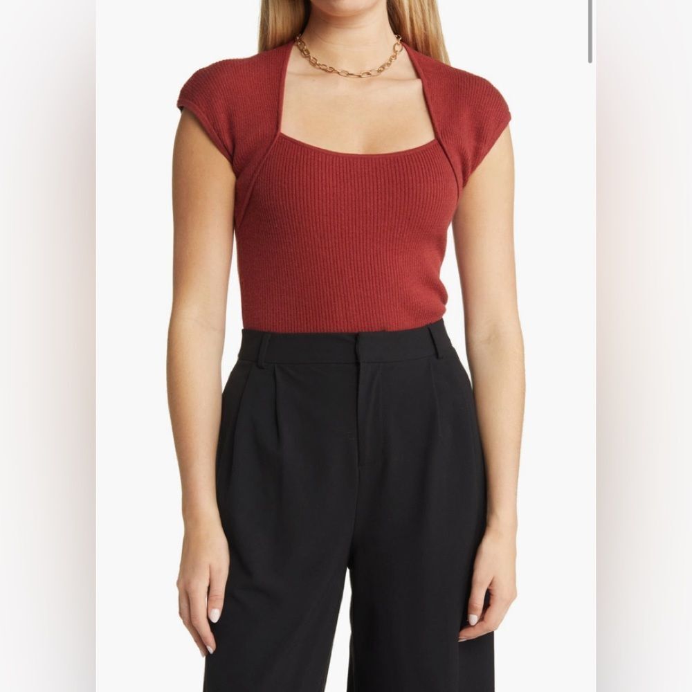 Halogen Red Ribbed Cap Sleeve Sweater top size Small